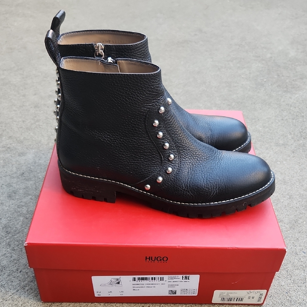 HUGO Black Studded Ankle Booties